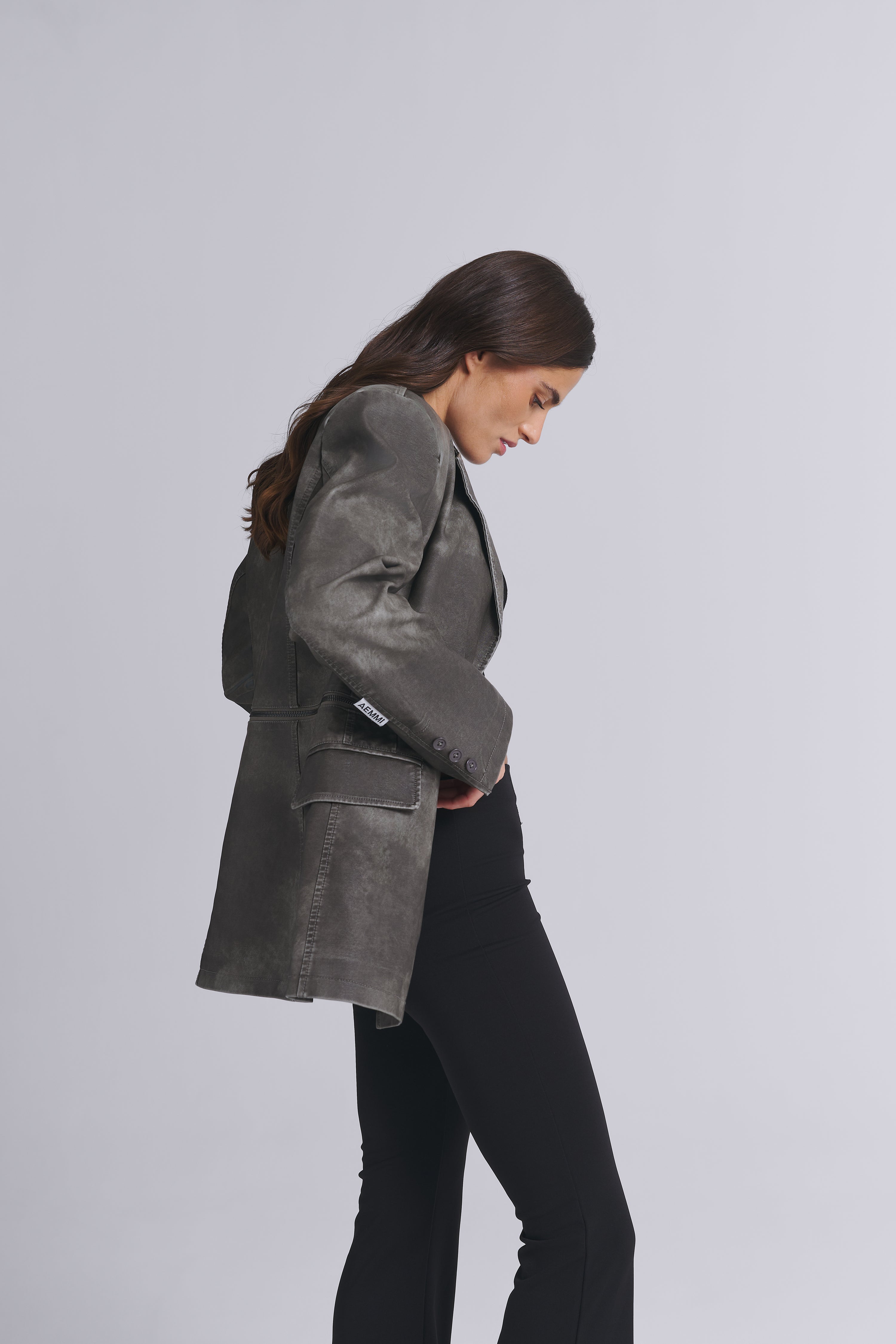 2-IN-1 KUNSTLEDER BLAZER MIT REIßVERSCHLUSS