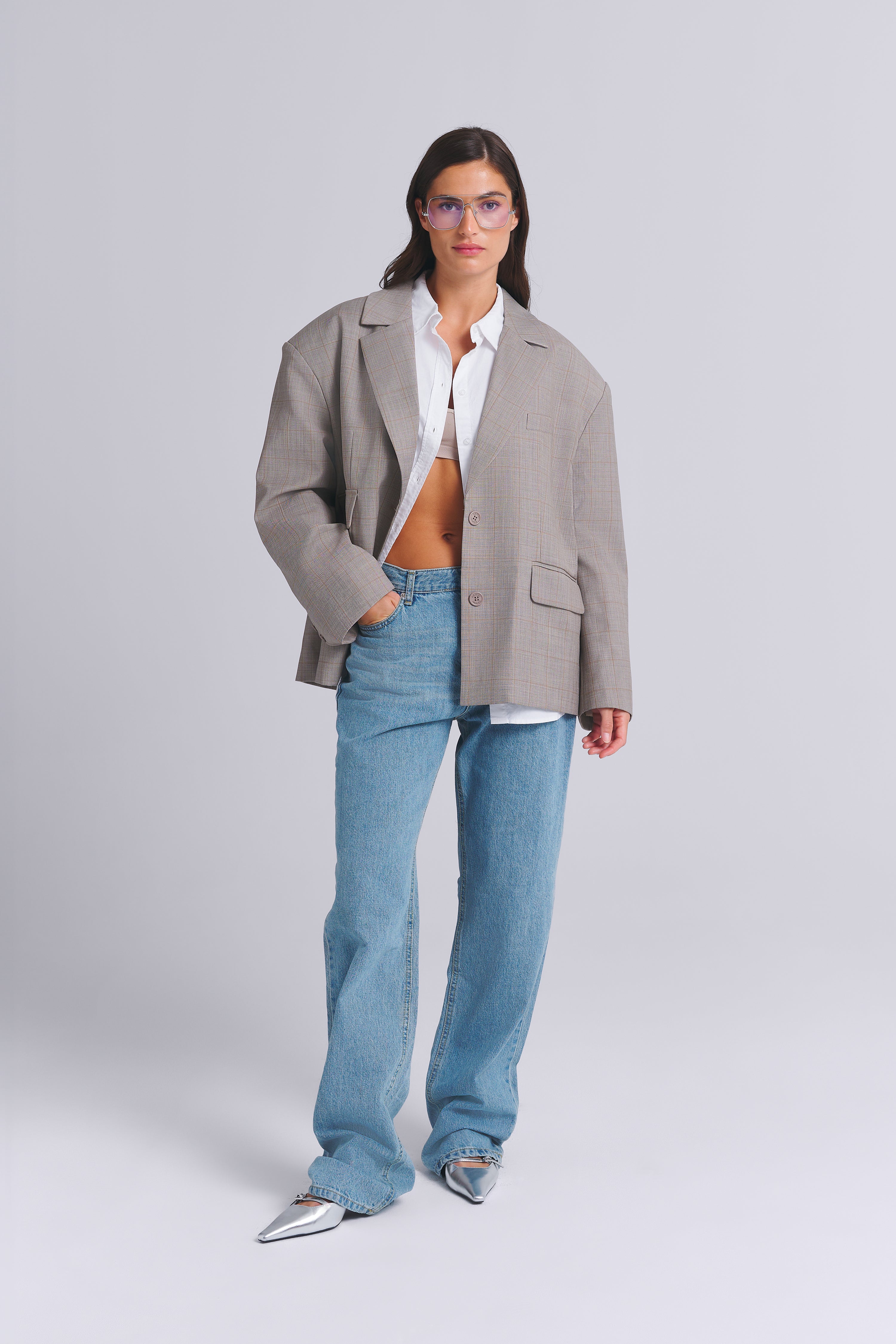 KARIERTER OVERSIZED BLAZER AUS WOLLMISCHUNG