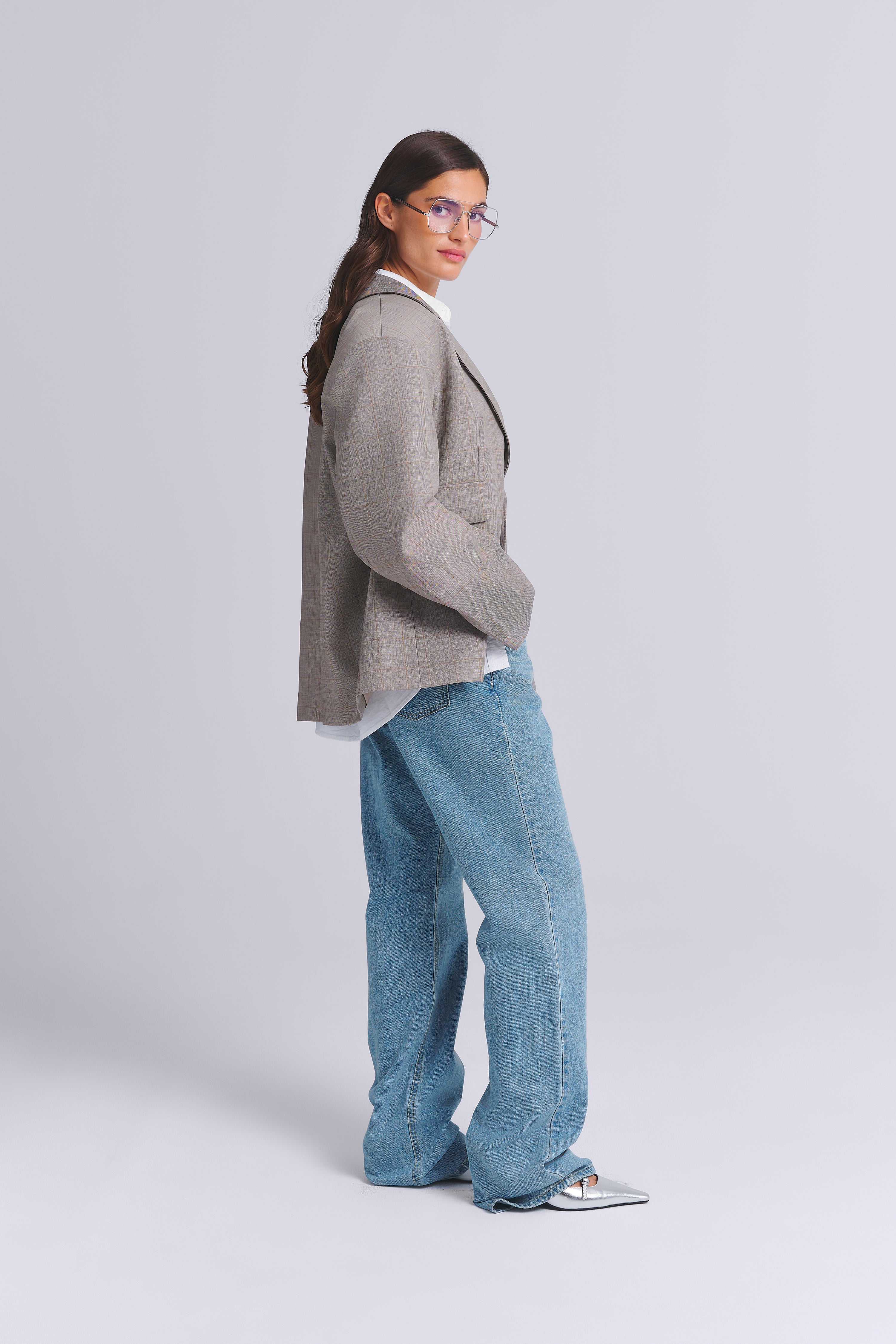 KARIERTER OVERSIZED BLAZER AUS WOLLMISCHUNG