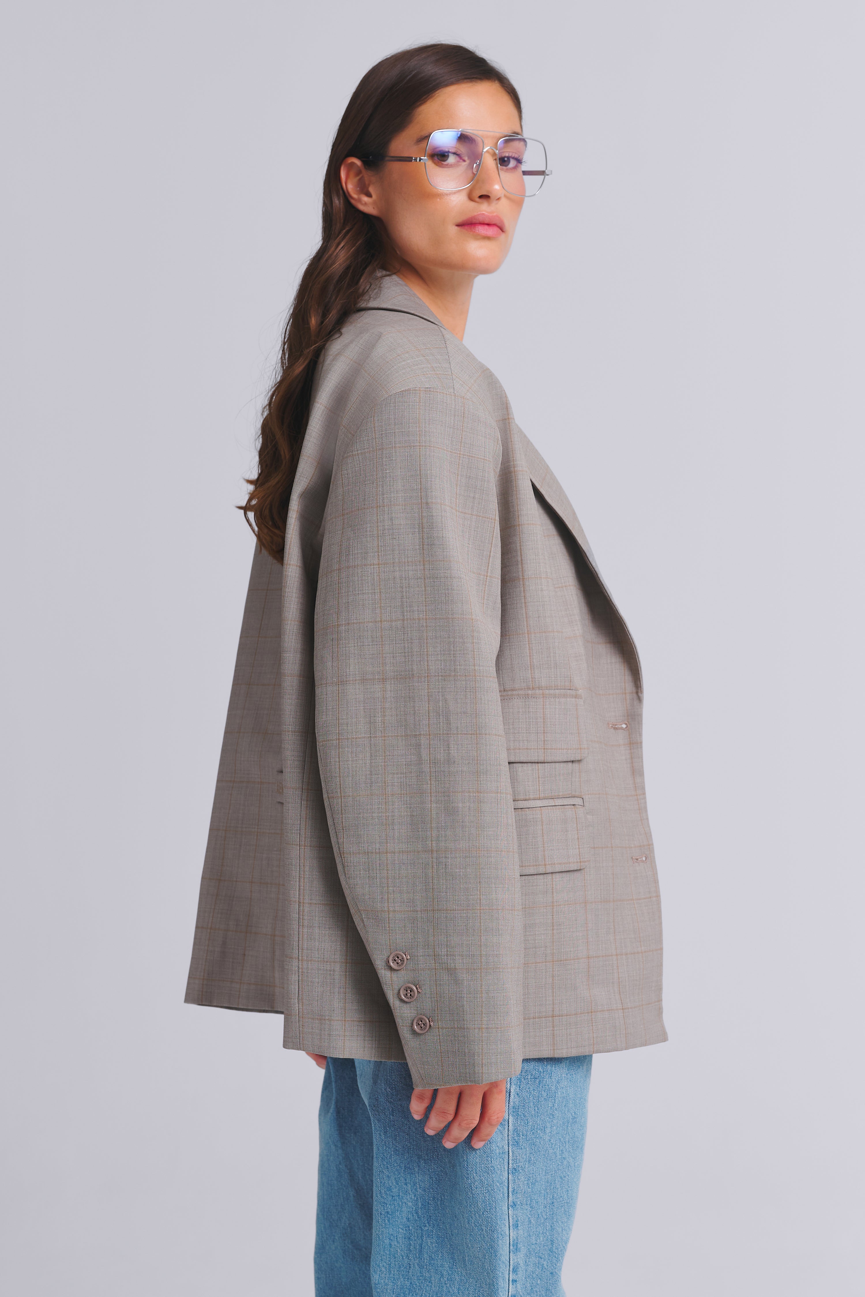 KARIERTER OVERSIZED BLAZER AUS WOLLMISCHUNG