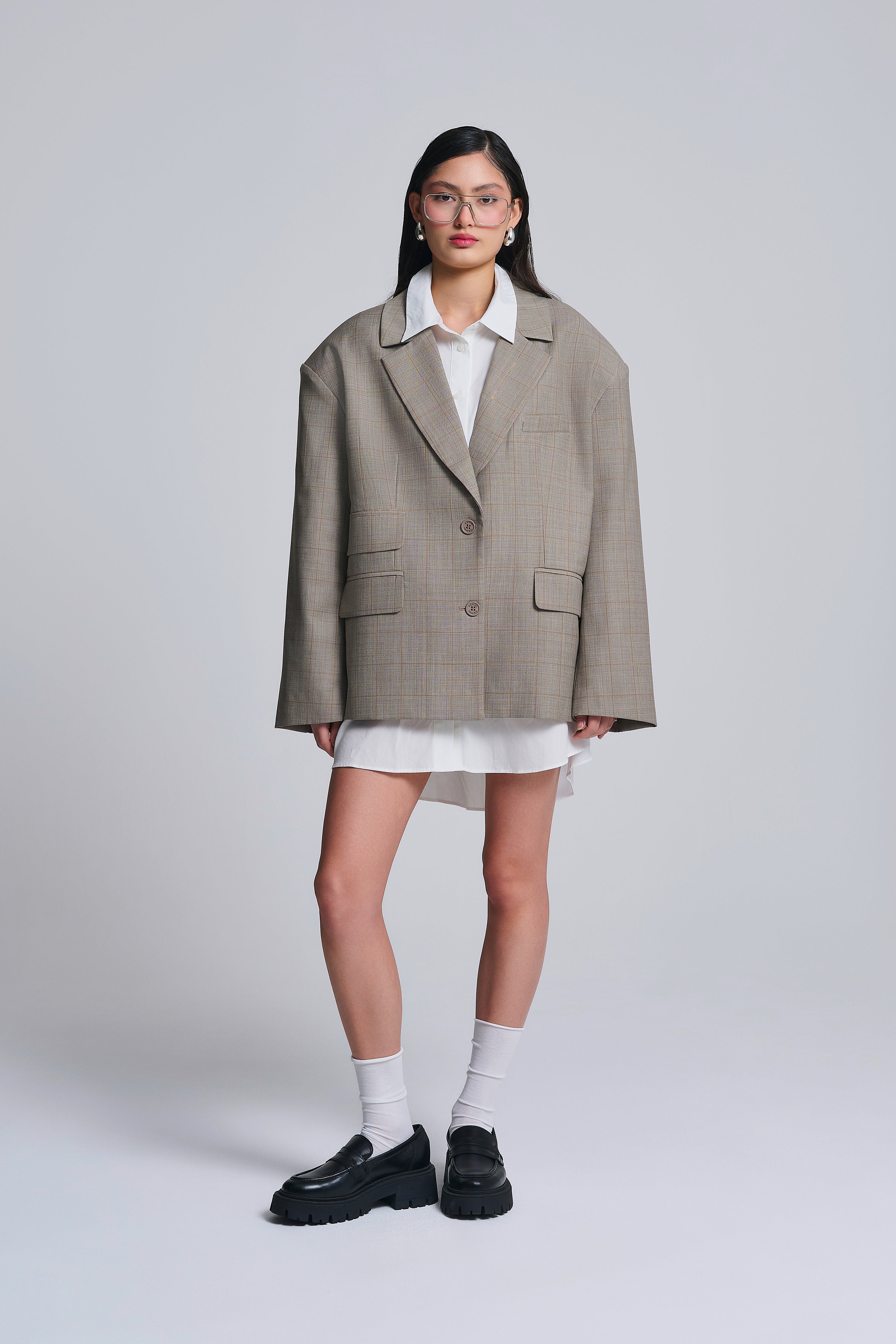 KARIERTER OVERSIZED BLAZER AUS WOLLMISCHUNG