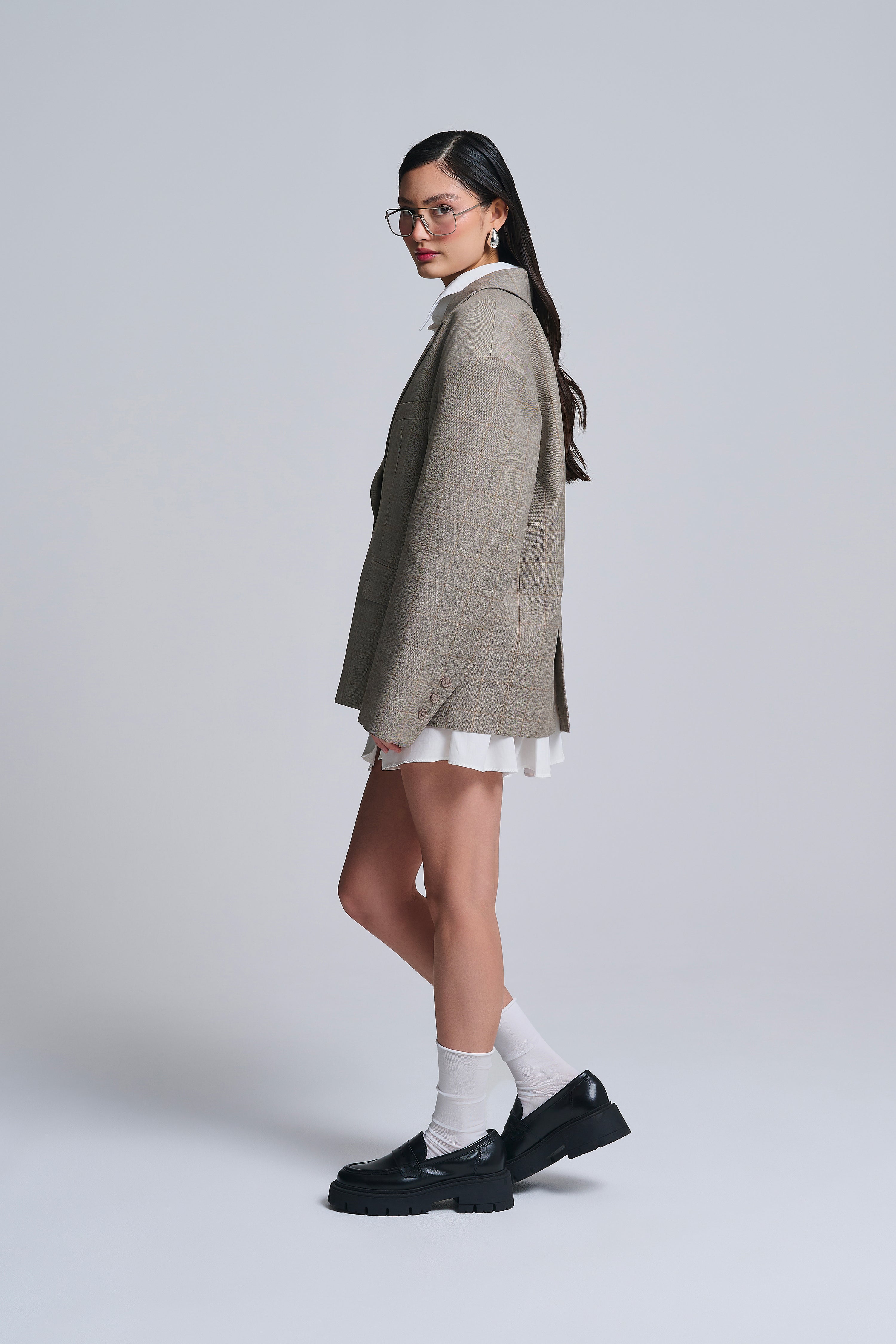 KARIERTER OVERSIZED BLAZER AUS WOLLMISCHUNG