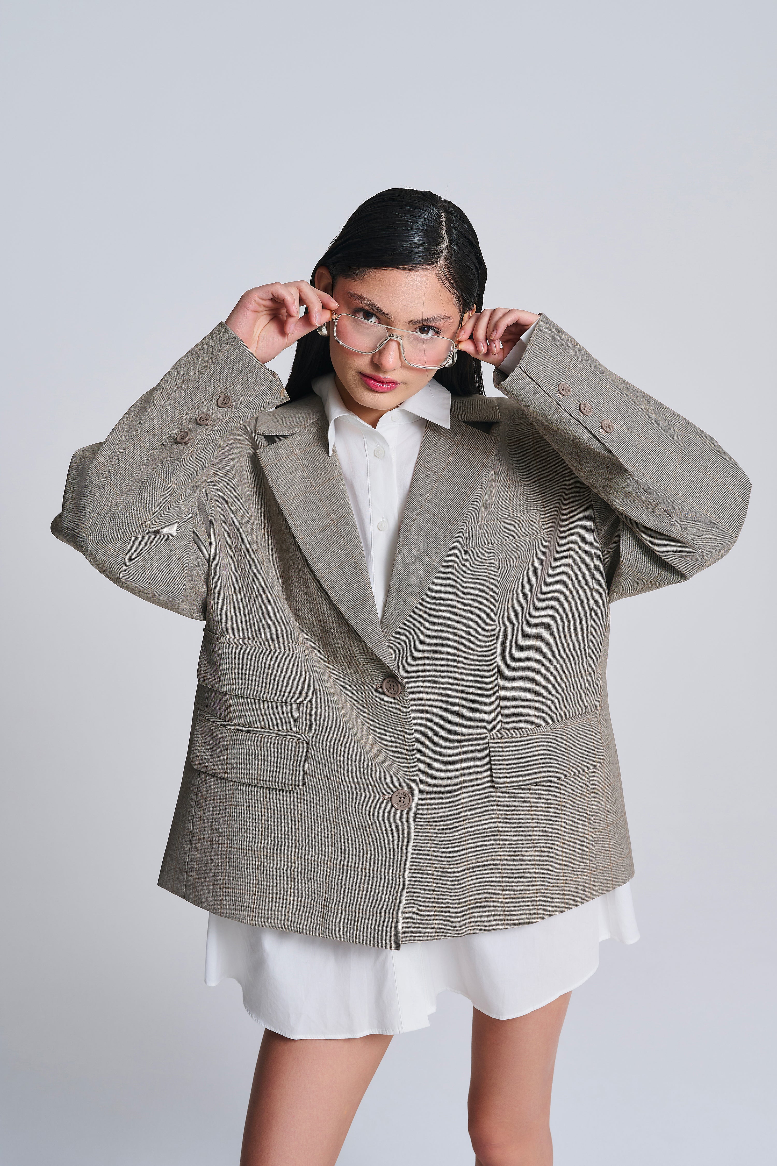 KARIERTER OVERSIZED BLAZER AUS WOLLMISCHUNG
