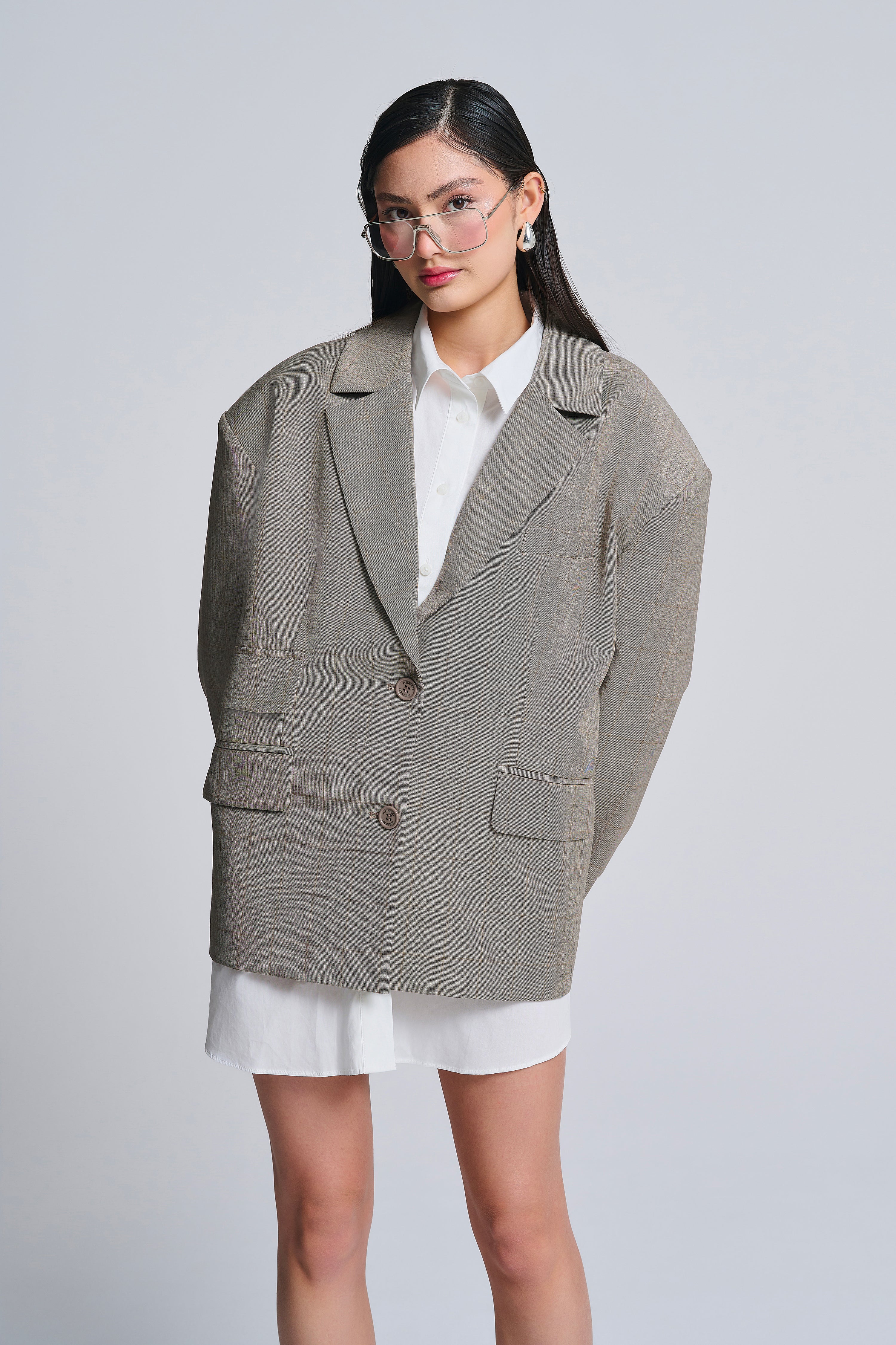 KARIERTER OVERSIZED BLAZER AUS WOLLMISCHUNG