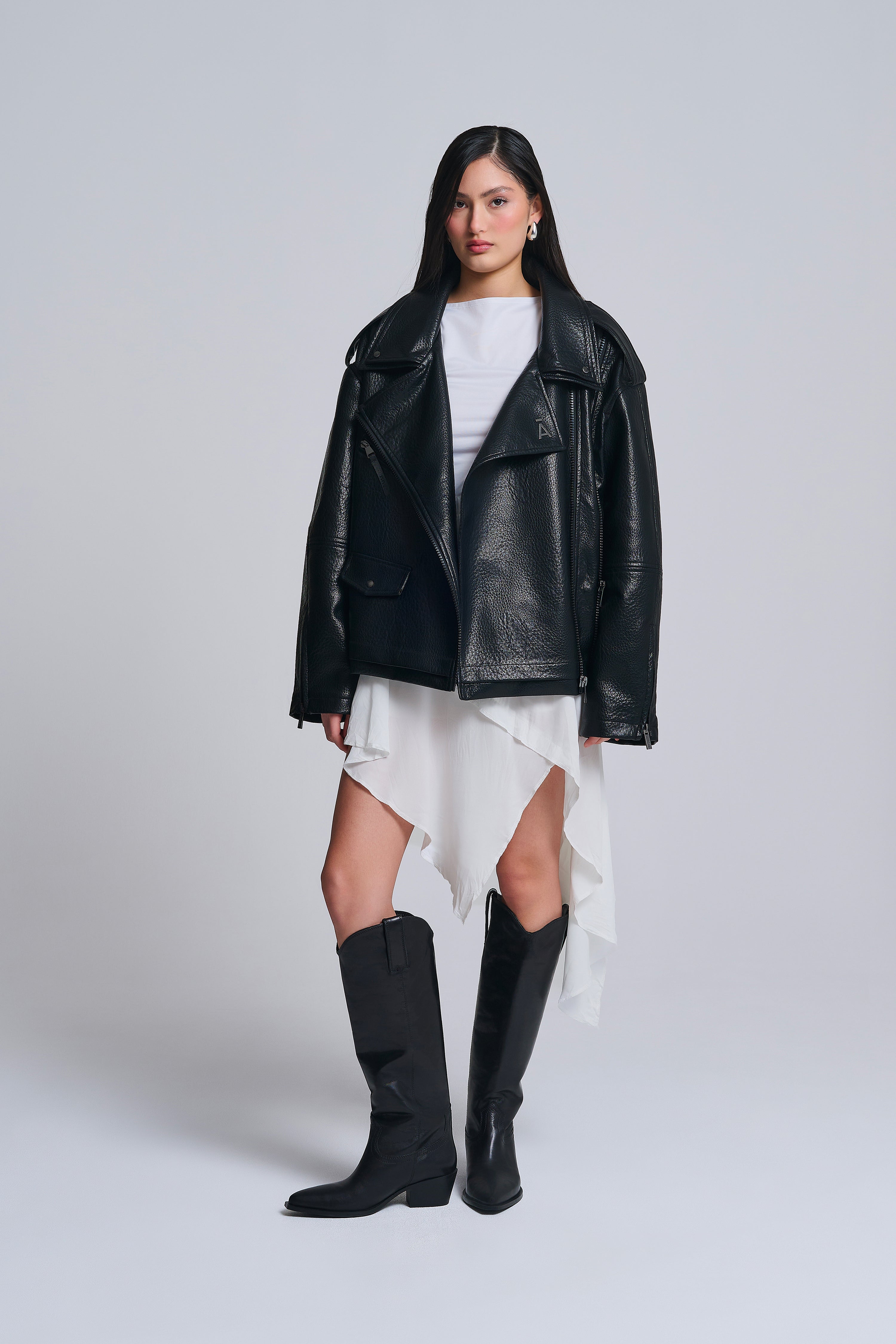 OVERSIZED-BIKERJACKE AUS KUNSTLEDER