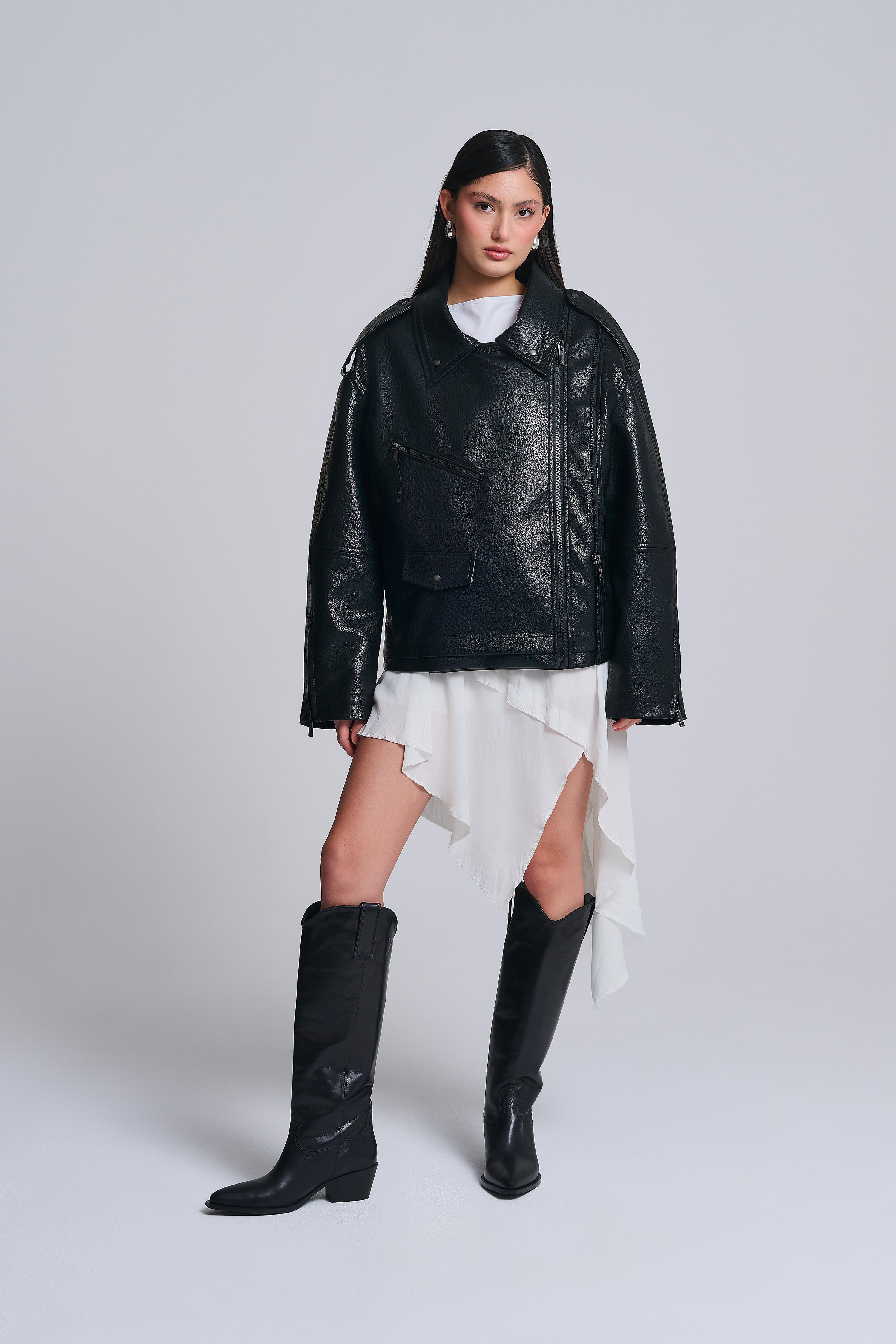 OVERSIZED-BIKERJACKE AUS KUNSTLEDER