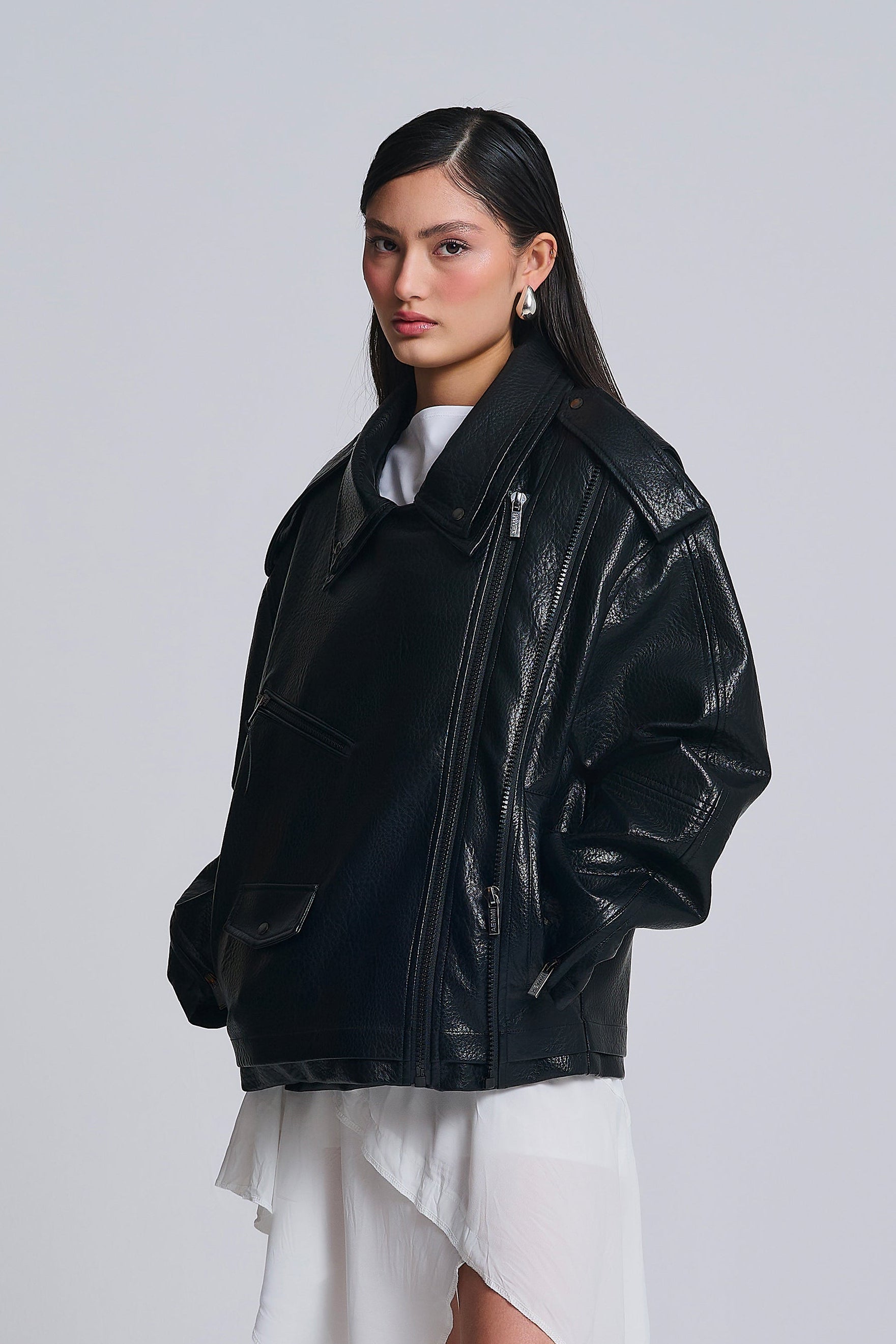 OVERSIZED-BIKERJACKE AUS KUNSTLEDER