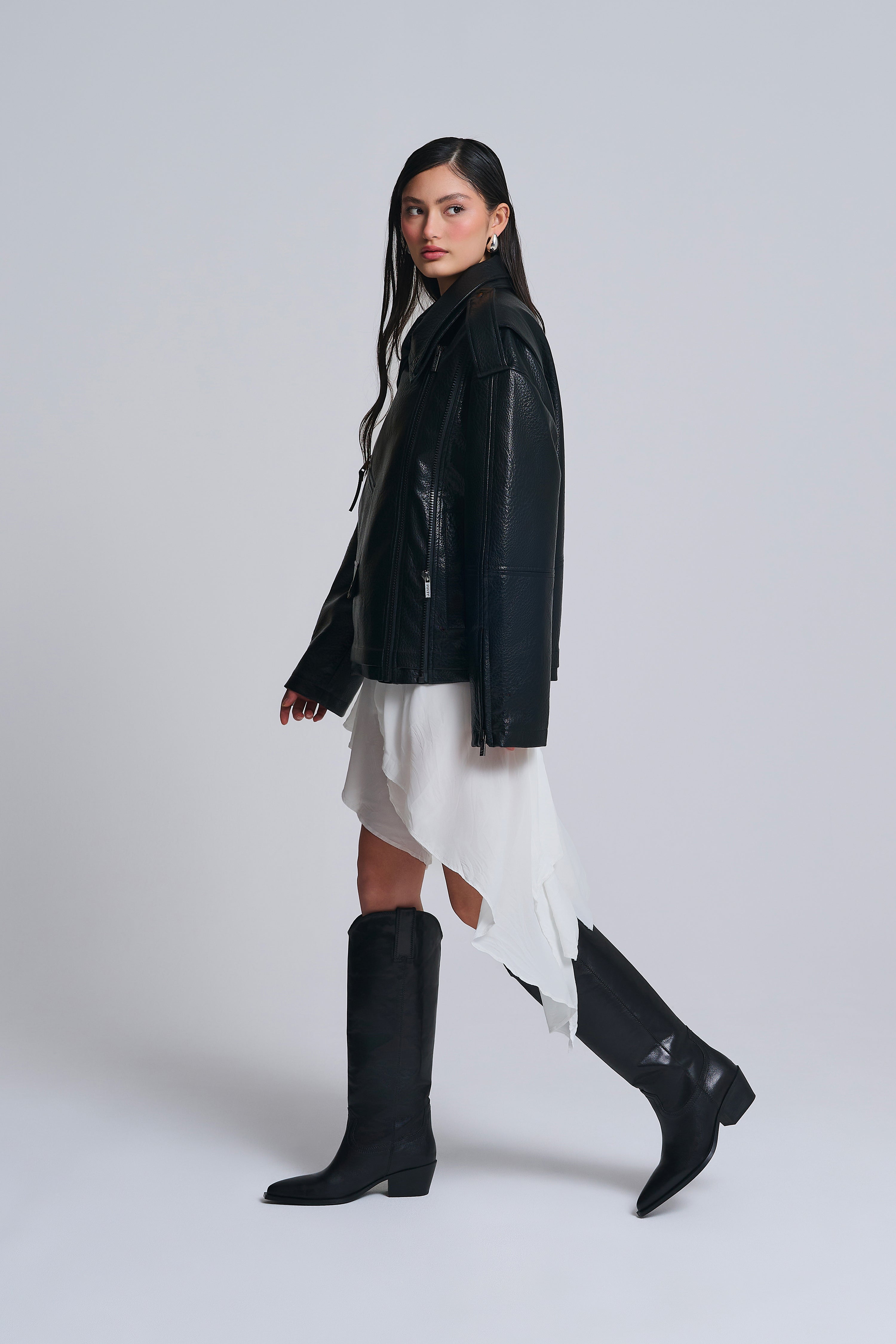 OVERSIZED-BIKERJACKE AUS KUNSTLEDER
