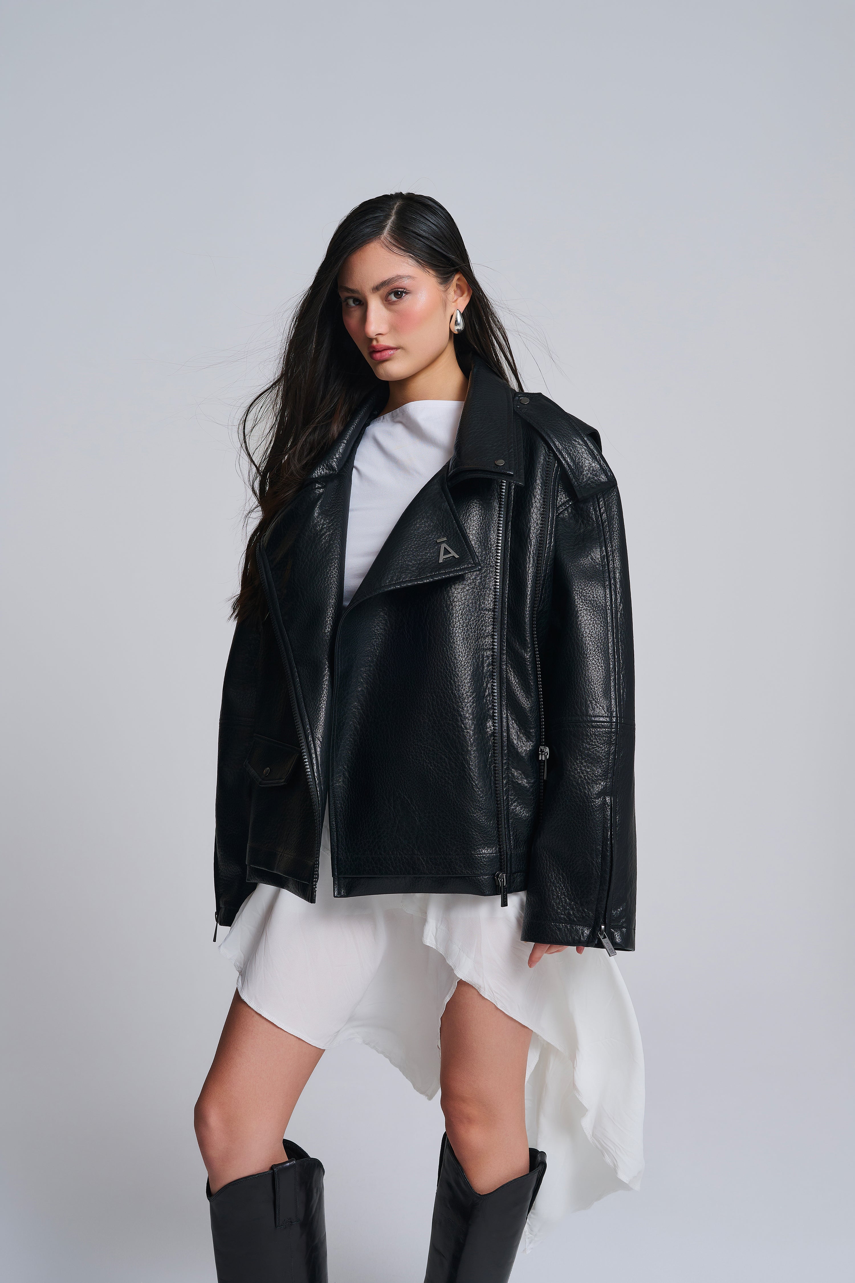 OVERSIZED-BIKERJACKE AUS KUNSTLEDER
