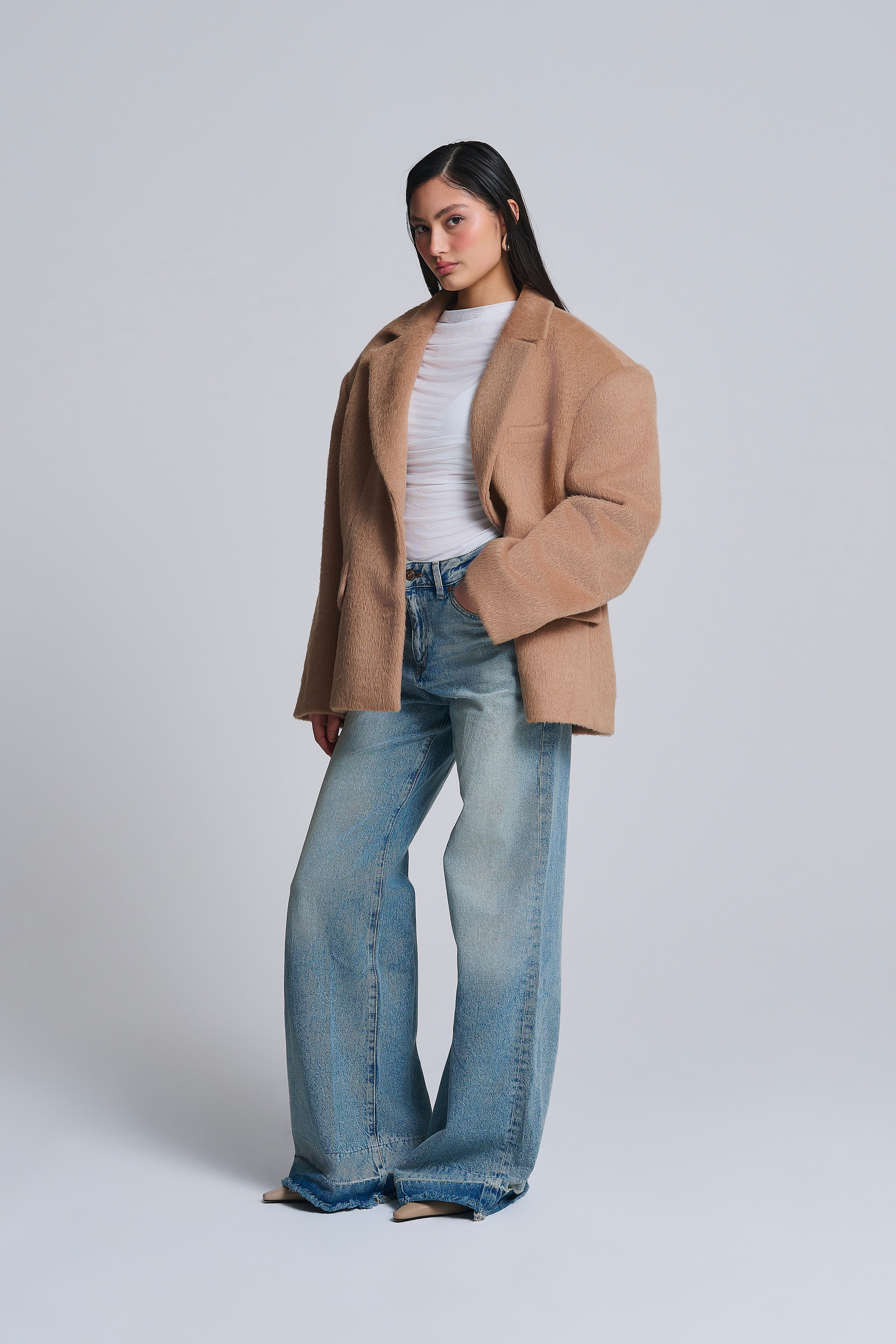 HAARIGER OVERSIZED-BLAZER AUS WOLLMISCHUNG