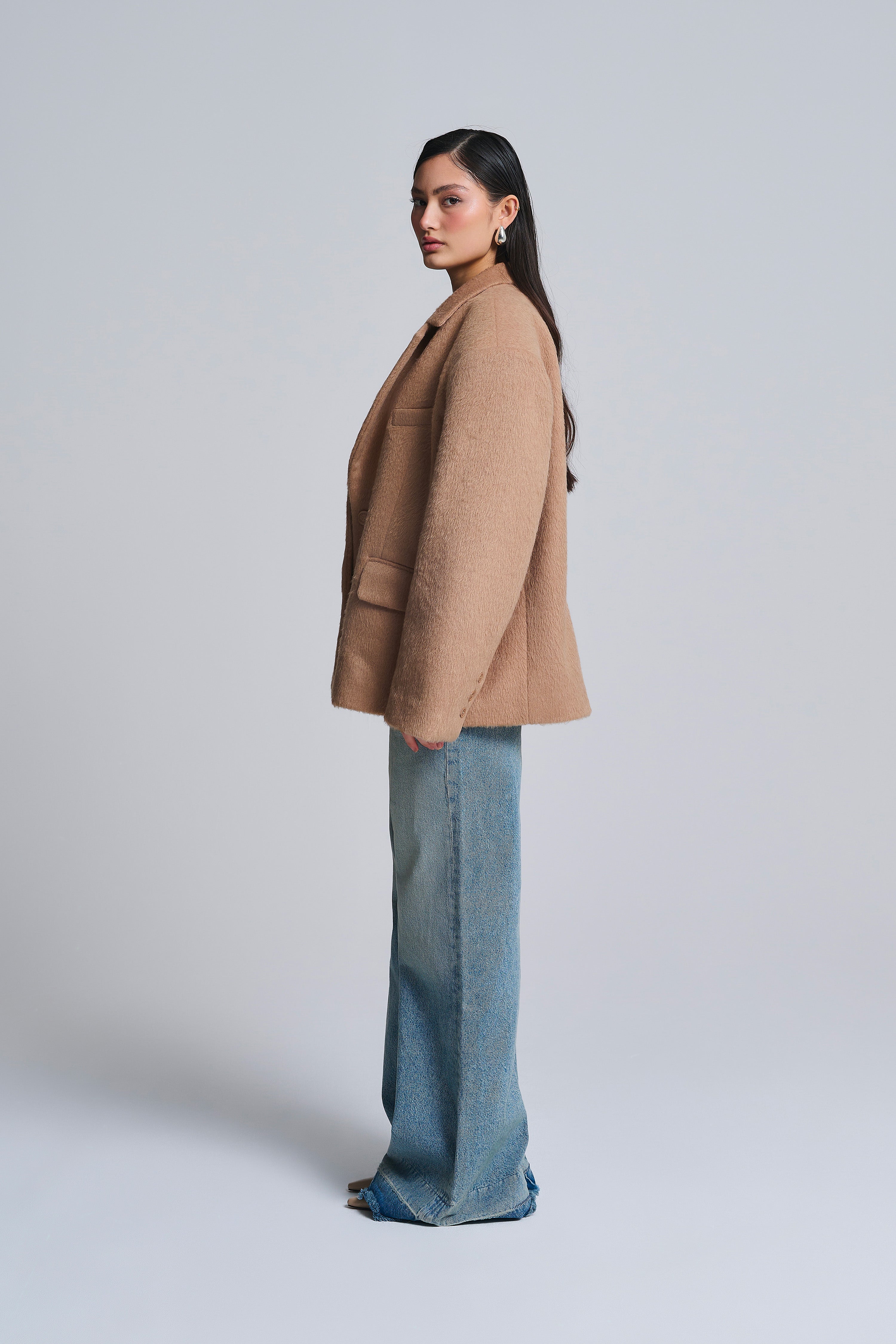 HAARIGER OVERSIZED-BLAZER AUS WOLLMISCHUNG