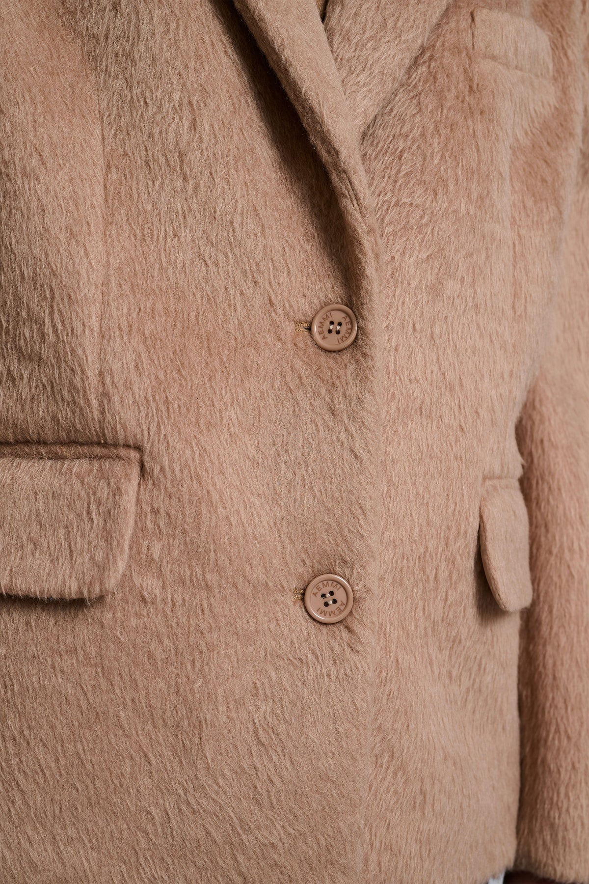 Taupe oversized wool blend blazer with shoulder pads by AEMMI