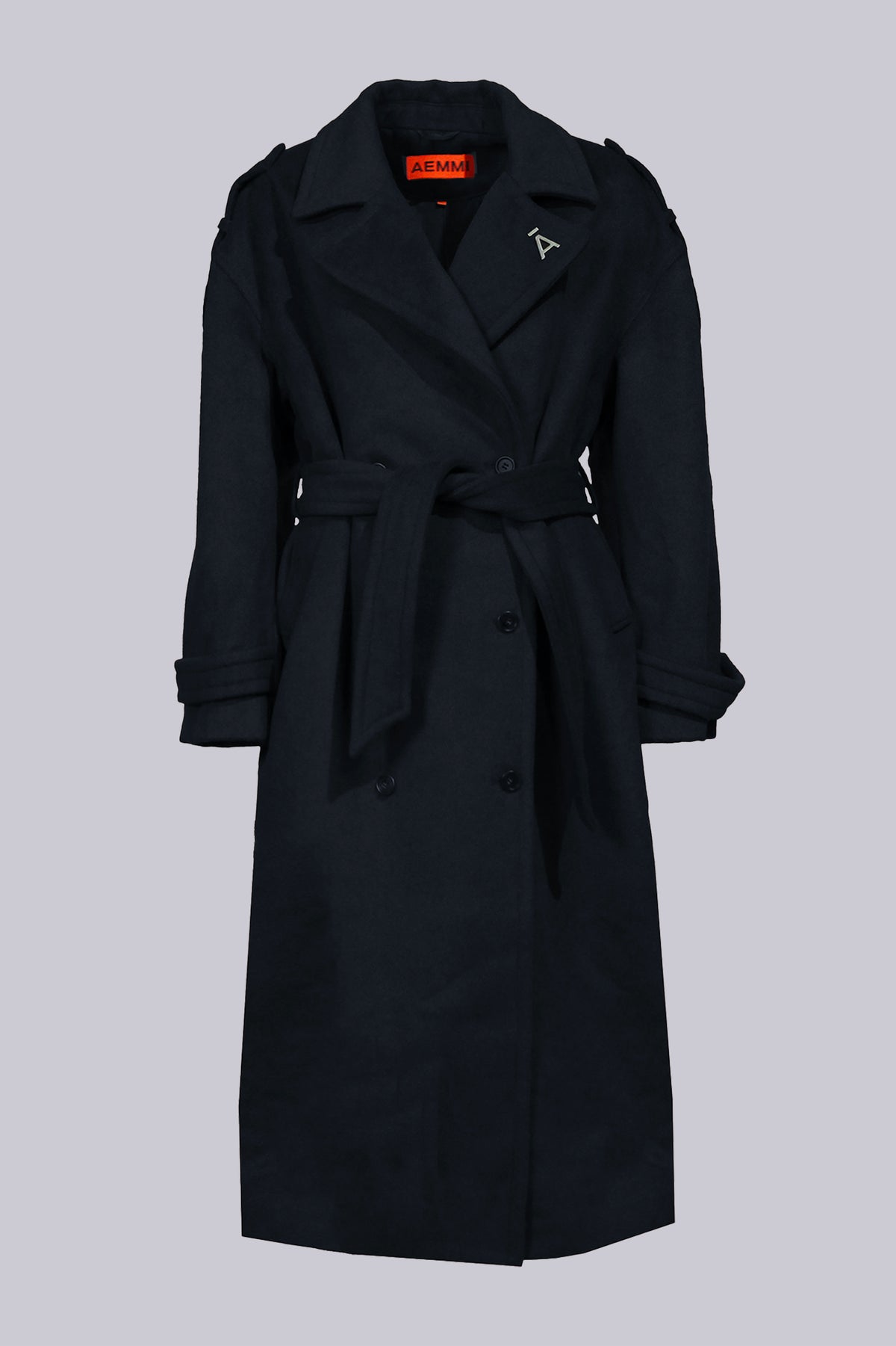 Black oversized wool coat for women by AEMMI