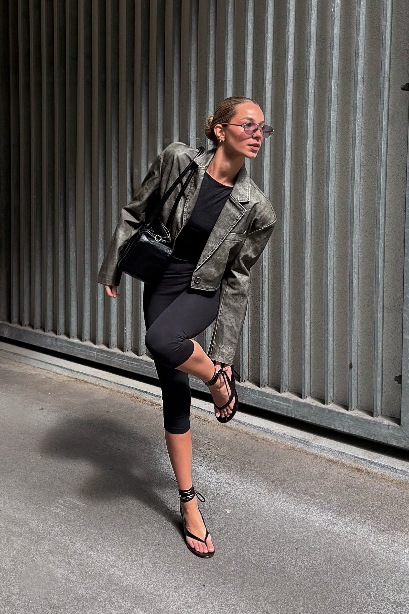 Oversized faux leather zip blazer for women by AEMMI