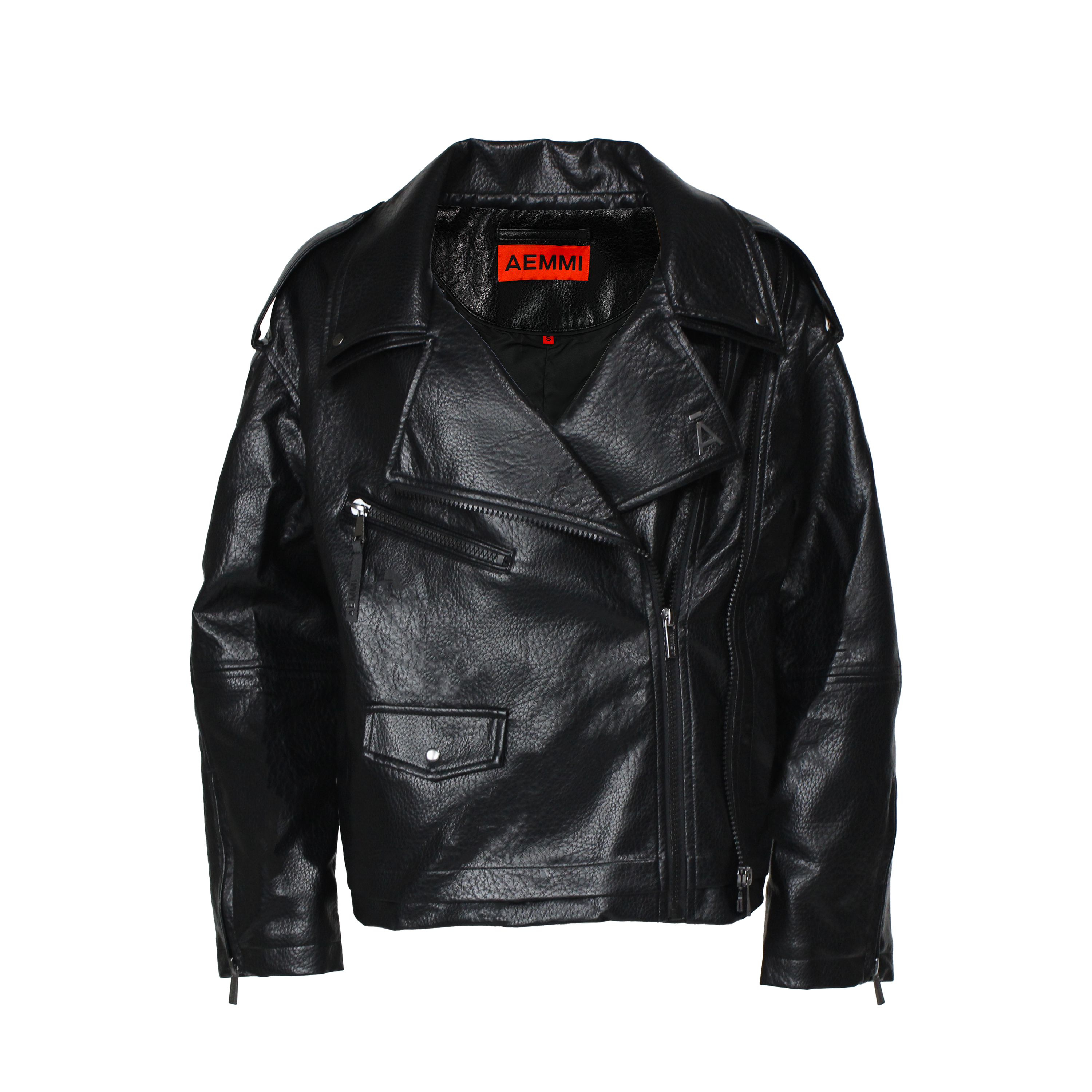 AEMMI oversized biker jacket in black vegan leather
